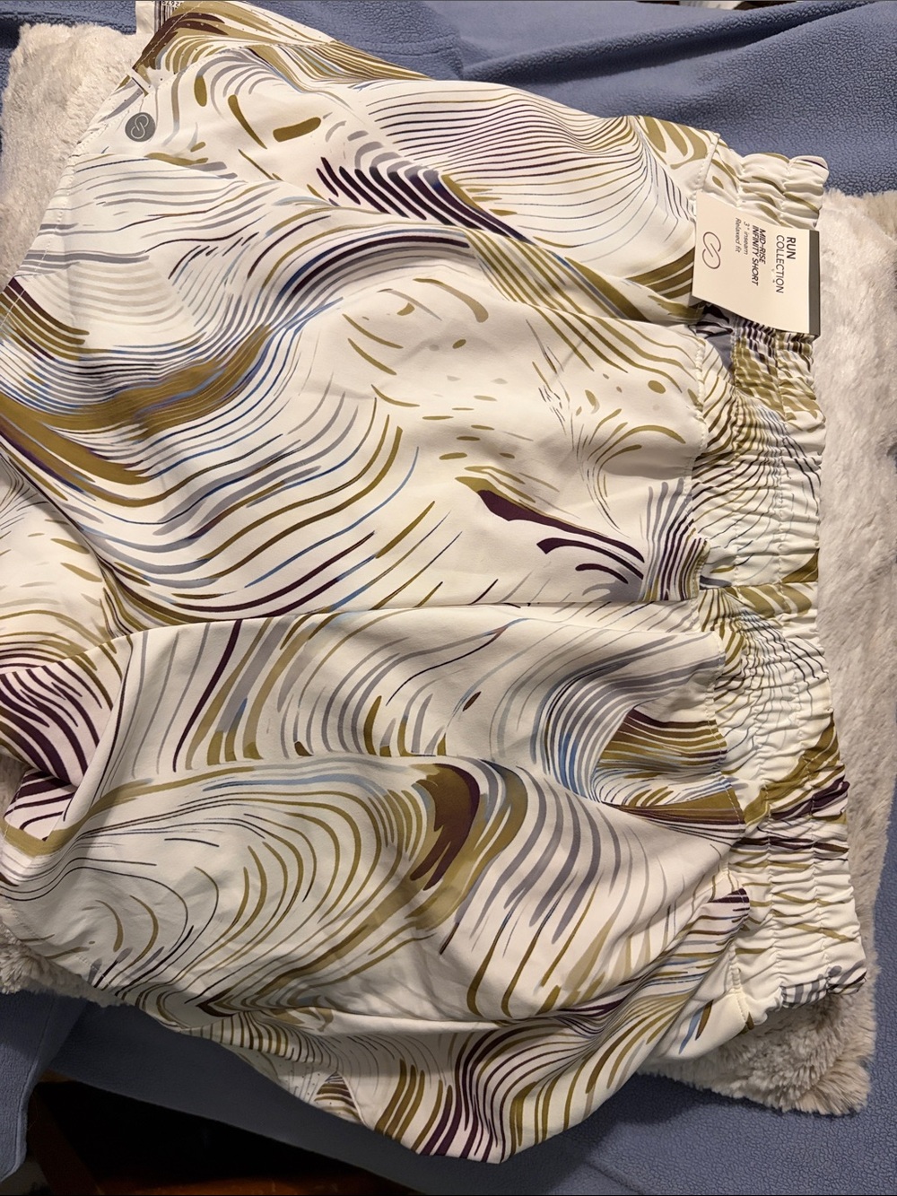 Alia White Shorts with Olive and Purple Swirl Print